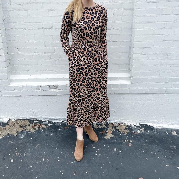 NEW NWT Tags LuLaRoe Evelyn Smocked Waist Maxi Dress Long Sleeve Animal Print - Picture 10 of 13
